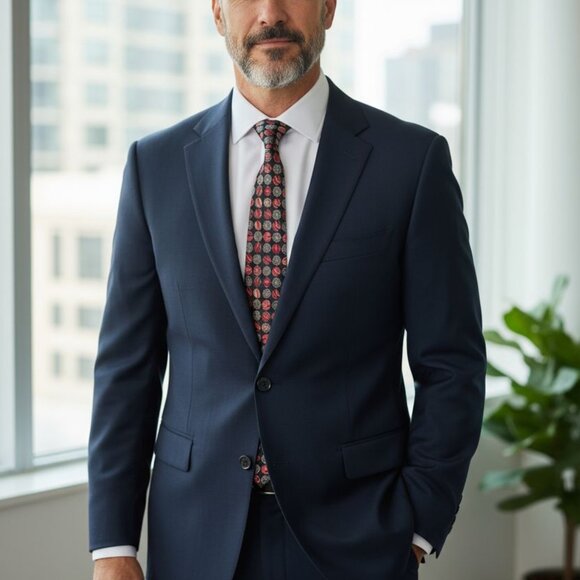 CHRISTIAN LACROIX Italian Silk Ocean Blue Orange Marble Spheres Neck Tie - Picture 3 of 7